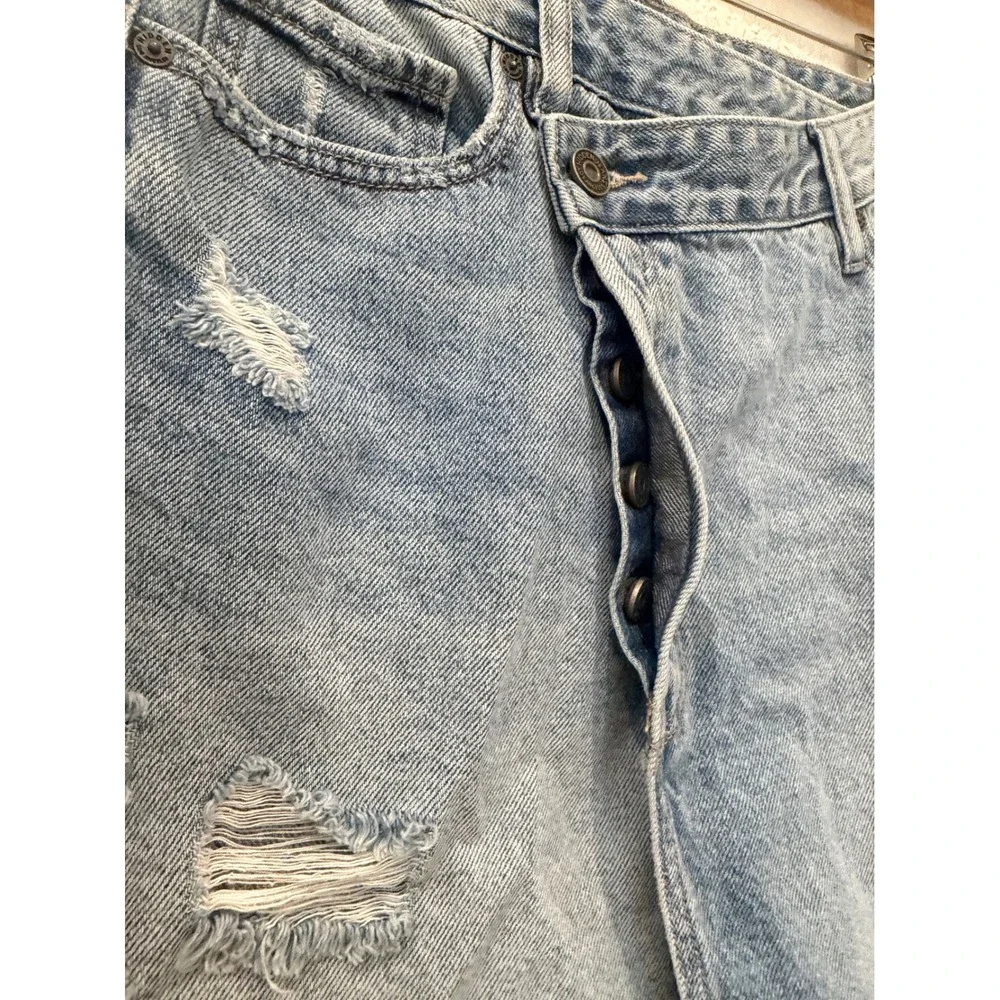 Hidden Los Angeles Asymmetric Crossover Denim Mini Skirt Light Wash Distressed S